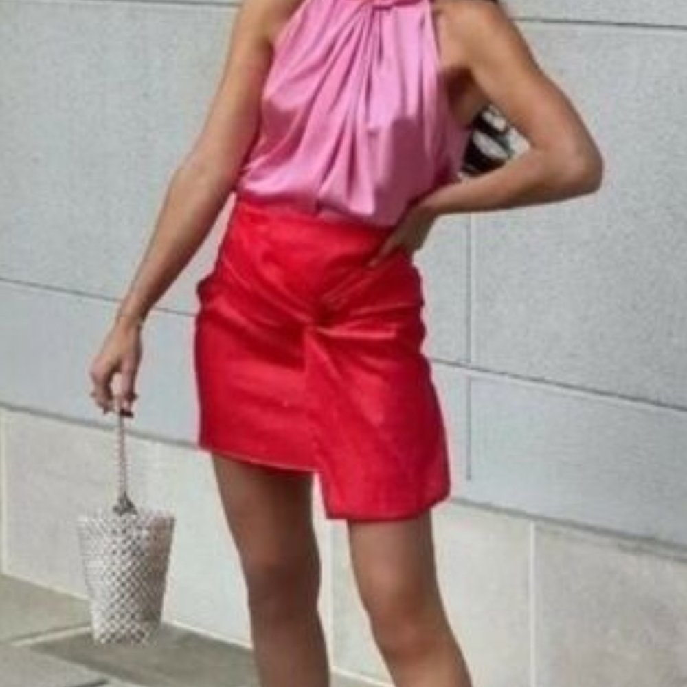 NWT Zara Knotted Satin Skirt in Red
